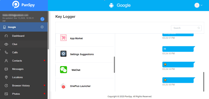 Track keystrokes to know what typed on WeChat