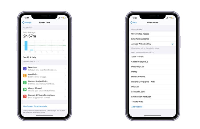 limit websites on iOS devices