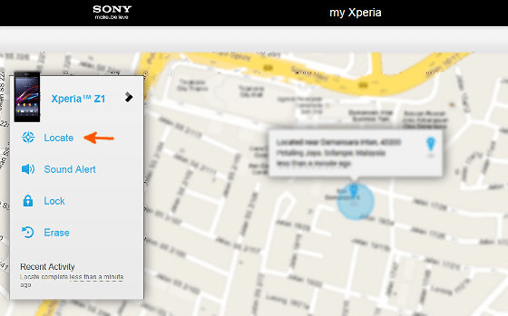 locate Sony phone