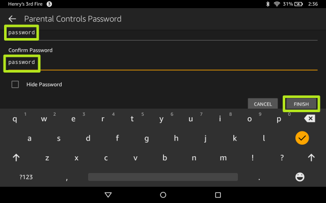 set up a Parental Controls password