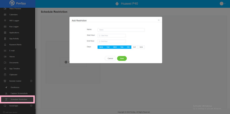 set time restrictions on Huawei P40