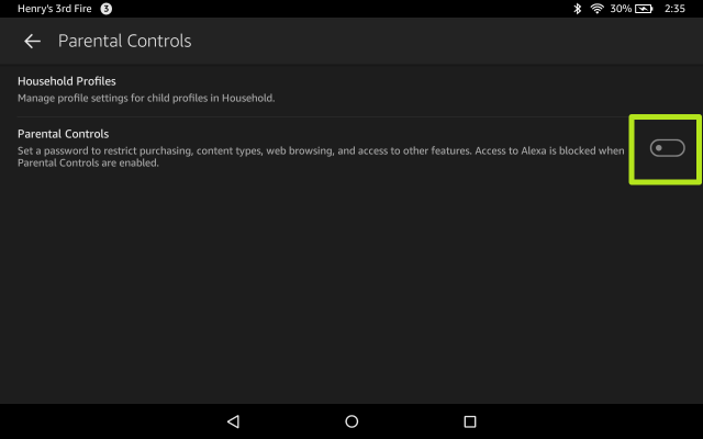 turn Parental Controls on